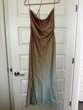 Satin Ombre Slip Dress in Brown and Light Blue